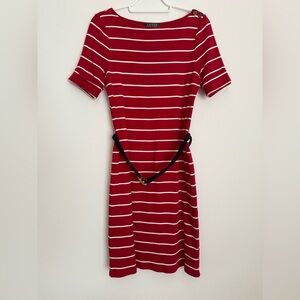 Lauren Ralph Lauren Red and White Striped Mini Dress with Black Belt. Sz.S